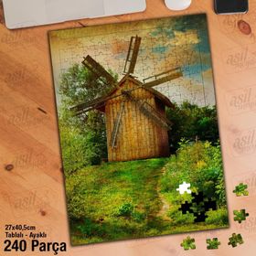 Asil Hobi Değirmen-Yeşil Ağaç Ve Çimenler-Doğa Yapboz-Ayak Destekli Çerçeveli 240 Parça Puzzle