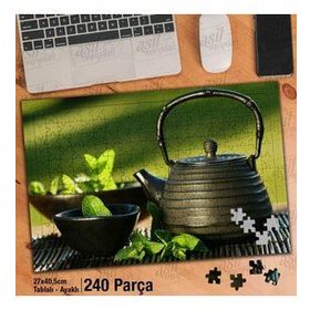 Asil Hobi Demlik-Yeşil Taze Çay-Doğal Yapboz-Ayak Destekli Çerçeveli 240 Parça Puzzle