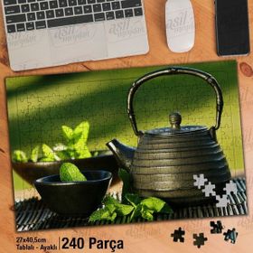 Asil Hobi Demlik-Yeşil Taze Çay-Doğal Yapboz-Ayak Destekli Çerçeveli 240 Parça Puzzle