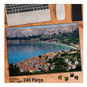 Asil Hobi Deniz-Ağaçlar-Dağlar-Manzara-Evler Yapboz-Ayak Destekli Çerçeveli 240 Parça Puzzle