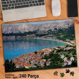 Asil Hobi Deniz-Ağaçlar-Dağlar-Manzara-Evler Yapboz-Ayak Destekli Çerçeveli 240 Parça Puzzle