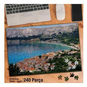 Asil Hobi Deniz-Ağaçlar-Dağlar-Manzara-Evler Yapboz-Ayak Destekli Çerçeveli 240 Parça Puzzle