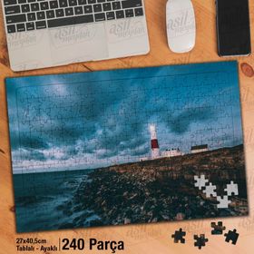 Asil Hobi Deniz Feneri-Sahil-Peyzaj-Deniz Yapboz-Ayak Destekli Çerçeveli 240 Parça Puzzle