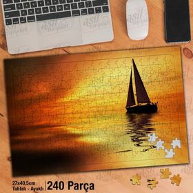 Asil Hobi Deniz-Gün Batımı-Yelken-Tekne Yapboz-Ayak Destekli Çerçeveli 240 Parça Puzzle