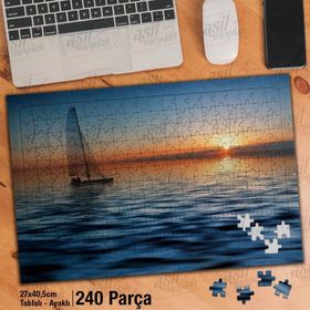 Asil Hobi Deniz-Gün Batımı-Yelken-Tekne Yapboz-Ayak Destekli Çerçeveli 240 Parça Puzzle