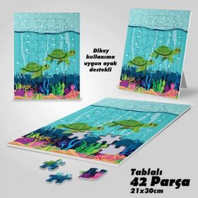 Asil Hobi Deniz Kaplumbağası-Hayvan-Çocuklar İçin Eğitici Yapboz-Ayak Destekli 42 Parça Puzzle