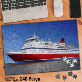 Asil Hobi Deniz-Kırmızı Beyaz Gemi-Doğa-Manzara Yapboz-Ayak Destekli Çerçeveli 240 Parça Puzzle