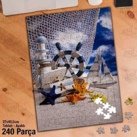 Asil Hobi Deniz-Kum-Deniz Yıldızı-Fener-Gemi Yapboz-Ayak Destekli Çerçeveli 240 Parça Puzzle