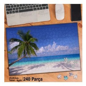 Asil Hobi Deniz-Palmiye Ağacı-Sahil-Kumsal Yapboz-Ayak Destekli Çerçeveli 240 Parça Puzzle