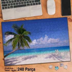Asil Hobi Deniz-Palmiye Ağacı-Sahil-Kumsal Yapboz-Ayak Destekli Çerçeveli 240 Parça Puzzle