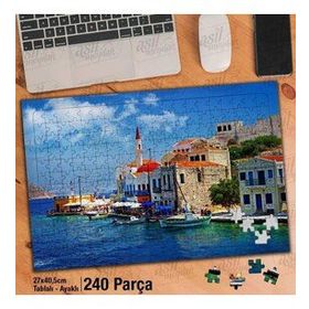 Asil Hobi Deniz-Sahil-Ağaç-Evler-Minare Yapboz-Ayak Destekli Çerçeveli 240 Parça Puzzle