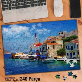 Asil Hobi Deniz-Sahil-Ağaç-Evler-Minare Yapboz-Ayak Destekli Çerçeveli 240 Parça Puzzle
