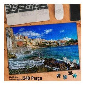 Asil Hobi Deniz-Sahil-Evler-Manzara-Doğa Yapboz-Ayak Destekli Çerçeveli 240 Parça Puzzle