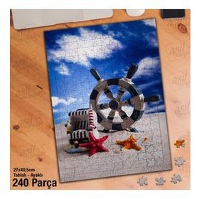 Asil Hobi Deniz Yıldızı-Gemi Dümeni-Kum-Mavi Yapboz-Ayak Destekli Çerçeveli 240 Parça Puzzle