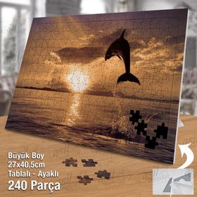 Asil Hobi Deniz-Yunus Balığı-Gün Batımı-Doğa Yapboz-Ayak Destekli Çerçeveli 240 Parça Puzzle