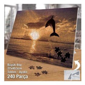 Asil Hobi Deniz-Yunus Balığı-Gün Batımı-Doğa Yapboz-Ayak Destekli Çerçeveli 240 Parça Puzzle