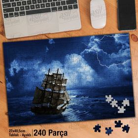 Asil Hobi Denizde Alabora Ollan Gemi-Şimşek-Yelken Yapboz-Ayak Destekli Çerçeveli 240 Parça Puzzle