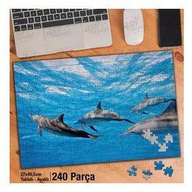 Asil Hobi Denizdeki Yunus Balığı Sürüsü-Hayvan Yapboz-Ayak Destekli Çerçeveli 240 Parça Puzzle