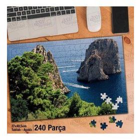 Asil Hobi Denizin Ortasında Kaya Parçası-Ağaçlar Yapboz-Ayak Destekli Çerçeveli 240 Parça Puzzle