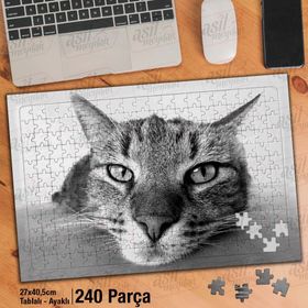 Asil Hobi Dikkatle Bakan Kedi-Sevimli Hayvanlar Yapboz-Ayak Destekli Çerçeveli 240 Parça Puzzle