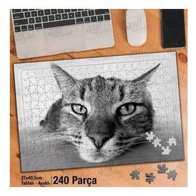 Asil Hobi Dikkatle Bakan Kedi-Sevimli Hayvanlar Yapboz-Ayak Destekli Çerçeveli 240 Parça Puzzle