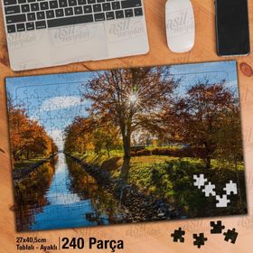 Asil Hobi Doğa-Manzara-Ağaçlar-Göl-Güneş Yapboz-Ayak Destekli Çerçeveli 240 Parça Puzzle
