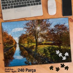 Asil Hobi Doğa-Manzara-Ağaçlar-Göl-Güneş Yapboz-Ayak Destekli Çerçeveli 240 Parça Puzzle