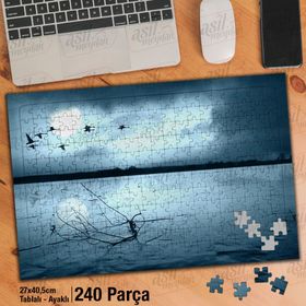 Asil Hobi Dolunay-Gece-Kuşlar-Deniz-Manzara Yapboz-Ayak Destekli Çerçeveli 240 Parça Puzzle