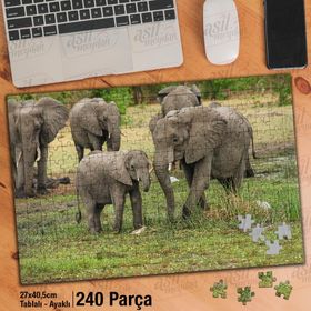 Asil Hobi Elephant-Fil Ailesi-Amazon-Orman Yapboz-Ayak Destekli Çerçeveli 240 Parça Puzzle