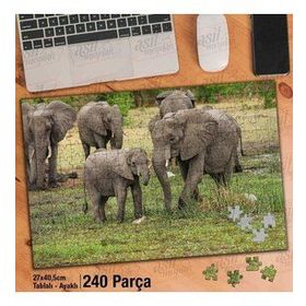 Asil Hobi Elephant-Fil Ailesi-Amazon-Orman Yapboz-Ayak Destekli Çerçeveli 240 Parça Puzzle