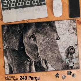 Asil Hobi Elephant-Fil-Büyük Hayvan-Portre Yapboz-Ayak Destekli Çerçeveli 240 Parça Puzzle
