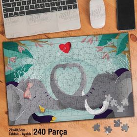 Asil Hobi Elephant-Romantik Filler-Kalp-Sevgi Yapboz-Ayak Destekli Çerçeveli 240 Parça Puzzle