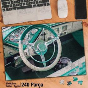 Asil Hobi Eski Model Araba-Turkuaz-Iç Direksiyon Yapboz-Ayak Destekli Çerçeveli 240 Parça Puzzle