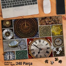 Asil Hobi Eski Saatler-Kolaj-Zaman Yapboz-Ayak Destekli Çerçeveli 240 Parça Puzzle