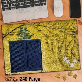Asil Hobi Eskitme Sarı Duvar Üzerinde Mavi Pencere Yapboz-Ayak Destekli Çerçeveli 240 Parça Puzzle