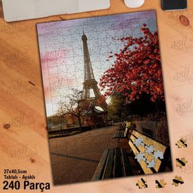 Asil Hobi Eyfel Kulesi-Bank-Ağaçlar-Mimari Yapboz-Ayak Destekli Çerçeveli 240 Parça Puzzle