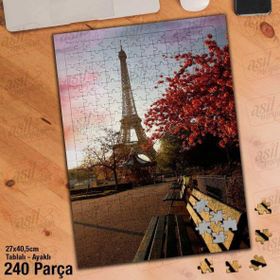 Asil Hobi Eyfel Kulesi-Bank-Ağaçlar-Mimari Yapboz-Ayak Destekli Çerçeveli 240 Parça Puzzle