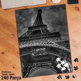 Asil Hobi Eyfel Kulesi-Gri-Hdr-Tarihi Yapboz-Ayak Destekli Çerçeveli 240 Parça Puzzle