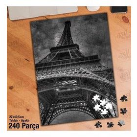 Asil Hobi Eyfel Kulesi-Gri-Hdr-Tarihi Yapboz-Ayak Destekli Çerçeveli 240 Parça Puzzle