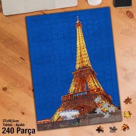 Asil Hobi Eyfel Kulesi-Mavi Gökyüzü-Mimari Yapboz-Ayak Destekli Çerçeveli 240 Parça Puzzle