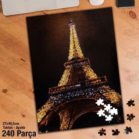 Asil Hobi Eyfel Kulesi-Tarihi-Gece-Manzara Yapboz-Ayak Destekli Çerçeveli 240 Parça Puzzle