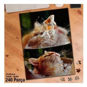 Asil Hobi Fanus-Süs Balığı-Sarı Tüylü Kedi Yapboz-Ayak Destekli Çerçeveli 240 Parça Puzzle