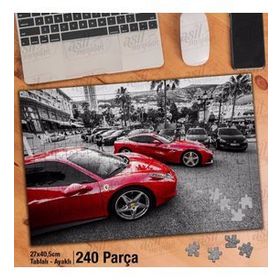 Asil Hobi Ferrari-Lüks Araç-Monte Carlo-Oto Yapboz-Ayak Destekli Çerçeveli 240 Parça Puzzle