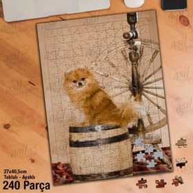 Asil Hobi Fıçı Üstündeki Sevimli Köpek-Hayvan Yapboz-Ayak Destekli Çerçeveli 240 Parça Puzzle