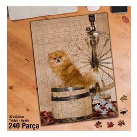 Asil Hobi Fıçı Üstündeki Sevimli Köpek-Hayvan Yapboz-Ayak Destekli Çerçeveli 240 Parça Puzzle