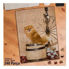 Asil Hobi Fıçı Üstündeki Sevimli Köpek-Hayvan Yapboz-Ayak Destekli Çerçeveli 240 Parça Puzzle