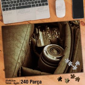 Asil Hobi Fotoğraf Makinesi-Retro-Mercek-Flaş Yapboz-Ayak Destekli Çerçeveli 240 Parça Puzzle
