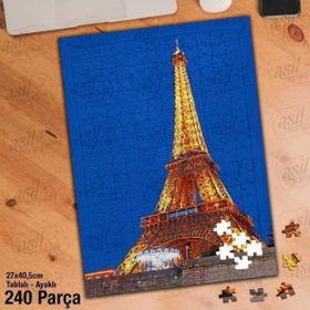 Asil Hobi France-Paris-Eyfel Kulesi-Gece Yapboz-Ayak Destekli Çerçeveli 240 Parça Puzzle