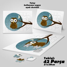 Asil Hobi Gece-Ay-Baykuş-Ağaç Dalı Yapboz-Ayak Destekli Çerçeveli 42 Parça Puzzle