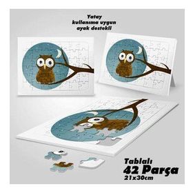 Asil Hobi Gece-Ay-Baykuş-Ağaç Dalı Yapboz-Ayak Destekli Çerçeveli 42 Parça Puzzle